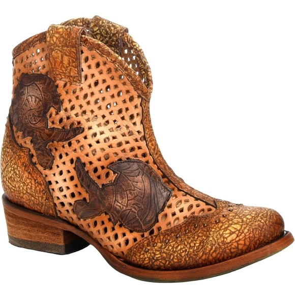Corral Shoes - Corral Galapagos Laser Cutout Booties Tan Western Cowgirl Boots Festival Sz 9